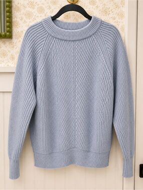 Women's Light Blue Ribbed Crewneck Sweater - Classic Everyday Knit